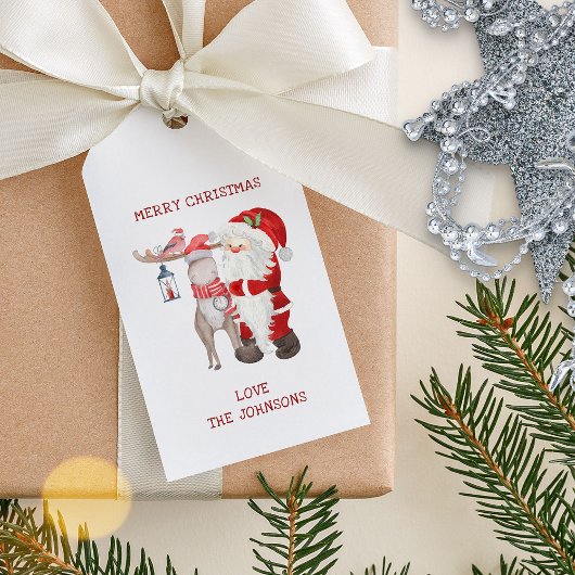 Santa Reindeer en Kardinaal Gepersonaliseerde Kers Cadeaulabel