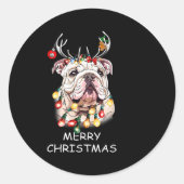 Santa Reindeer English Bulldog Dog Christmas Light Ronde Sticker (Voorkant)