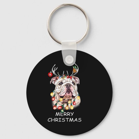 Santa Reindeer English Bulldog Dog Christmas Light Sleutelhanger (Voorkant)