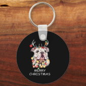 Santa Reindeer English Bulldog Dog Christmas Light Sleutelhanger (Voorkant)