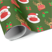 Santa Reindeer Face Mask Dark Green Kerstmis Cadeaupapier (Rol Hoek)