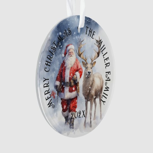  Santa Reindeer gepersonaliseerd Ornament (voorkant)