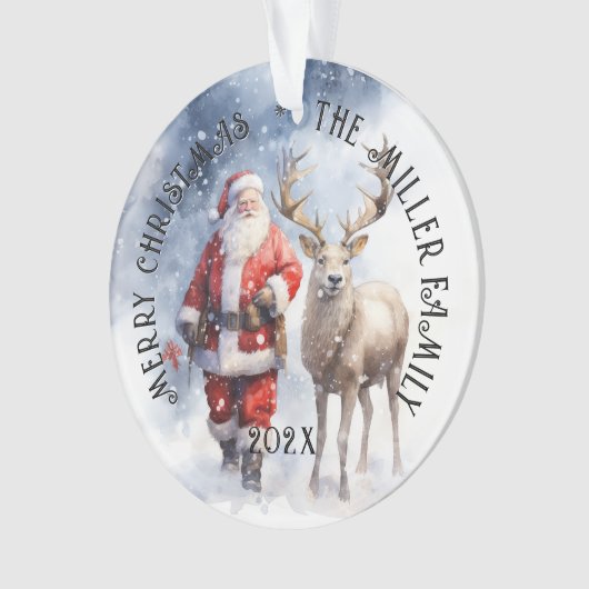 Santa Reindeer gepersonaliseerd Ornament (voorkant)