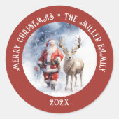  Santa Reindeer gepersonaliseerd Ronde Sticker (Voorkant)