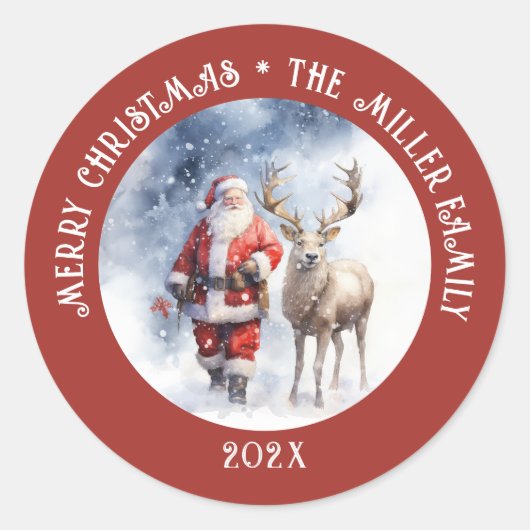  Santa Reindeer gepersonaliseerd Ronde Sticker (Voorkant)