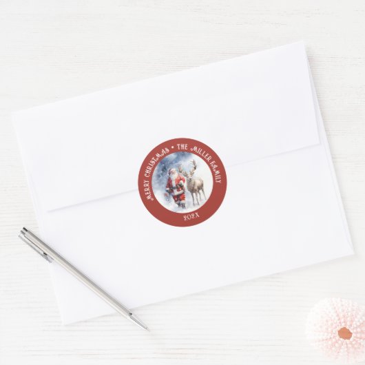  Santa Reindeer gepersonaliseerd Ronde Sticker (Envelop)