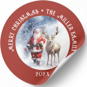 Santa Reindeer gepersonaliseerd Ronde Sticker