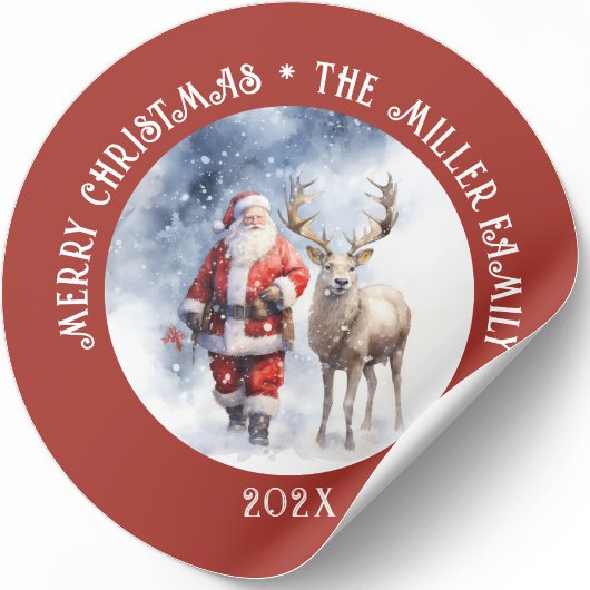  Santa Reindeer gepersonaliseerd Ronde Sticker