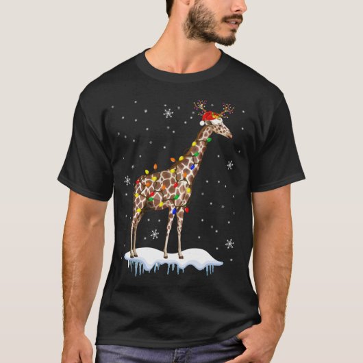 Santa Reindeer Giraffe Christmas Light Santa Reind T-shirt (Voorkant)