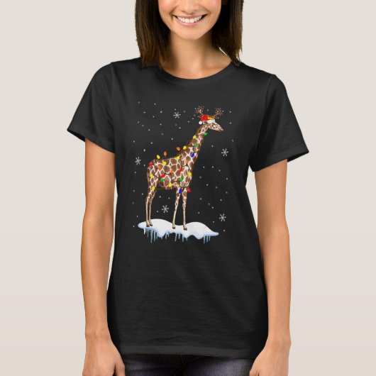 Santa Reindeer Giraffe Xmas Light Santa Reindeer G T-shirt (Voorkant)