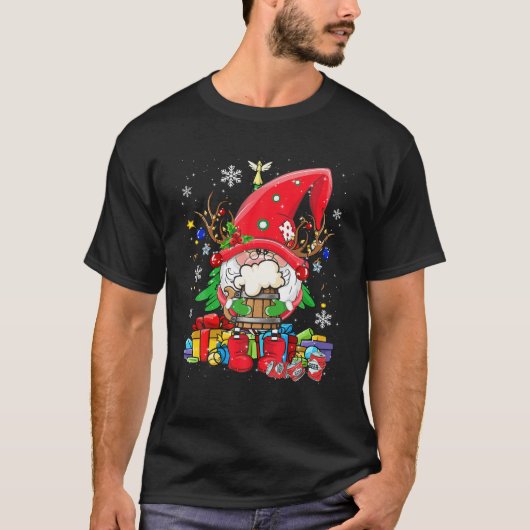Santa Reindeer Gnome Drinking Beer Funny Christmas T-shirt (Voorkant)