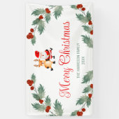 Santa Reindeer Holly Berries Kerstmis Spandoek (Verticaal)
