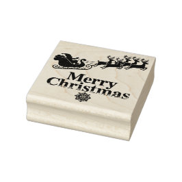 Santa Reindeer Merry Christmas Card Snowflakes  Rubberstempel