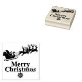 Santa Reindeer Merry Christmas Card Snowflakes Rubberstempel (Gestempeld)
