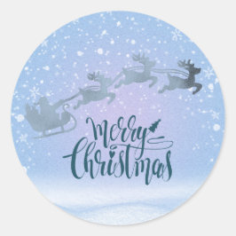 Santa & Reindeer Merry Christmas Winter Wonderland Ronde Sticker