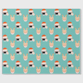 Santa Reindeer met Masker Turquoise Blue Cadeaupapier (Vlak)