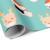 Santa Reindeer met Masker Turquoise Blue Cadeaupapier (Rol Hoek)