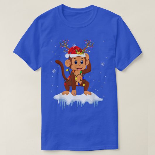 Santa Reindeer Monkey Xmas Light Santa Reindeer Mo T-shirt (Design voorkant)