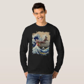 Santa Reindeer Over Great Wave Christmas T-shirt (Voorkant volledig)