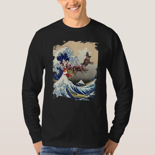 Santa Reindeer Over Great Wave Christmas T-shirt (Voorkant)