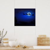 Santa Reindeer over maan in blauw Poster (Keuken)