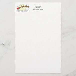 Santa Reindeer over sneeuw afgedekt door stad Lt M Briefpapier