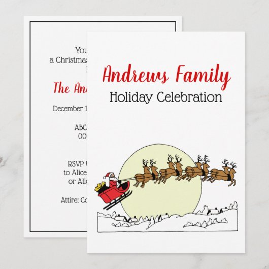 Santa Reindeer over sneeuw afgedekt door stad Lt M Kaart (Voorkant / Achterkant)