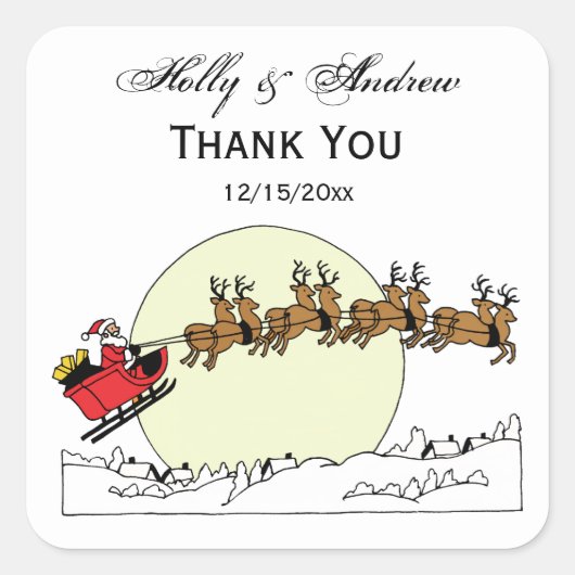 Santa Reindeer over sneeuw afgedekt door stad Lt M Vierkante Sticker (Voorkant)