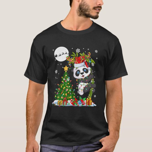 Santa Reindeer Panda-kerstboom Lights T-shirt (Voorkant)