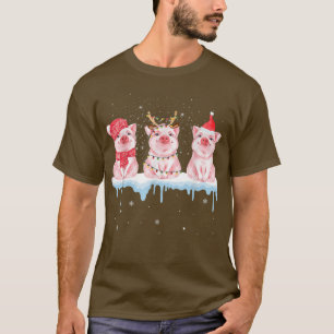 Santa Reindeer Pigs Snow Funny Farming Kerstmis X T-shirt