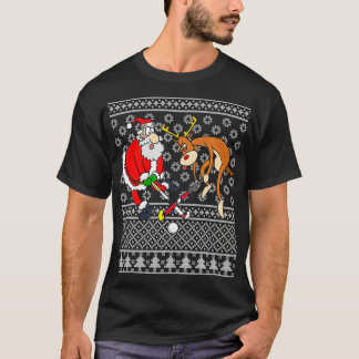 Santa Reindeer Play Field Hockey Player Xmas Ugly  T-shirt