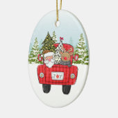 Santa Reindeer Red Truck Winter Forest Kinder Keramisch Ornament (Links)