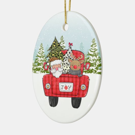 Santa Reindeer Red Truck Winter Forest Kinder Keramisch Ornament (Links)