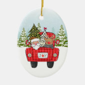 Santa Reindeer Red Truck Winter Forest Kinder Keramisch Ornament (Voorkant)