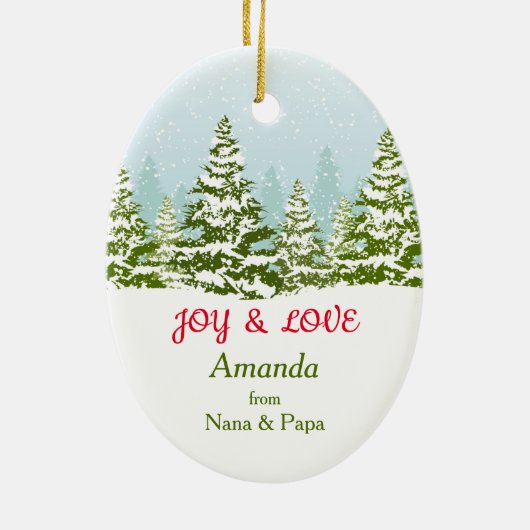 Santa Reindeer Red Truck Winter Forest Kinder Keramisch Ornament (Achterkant)