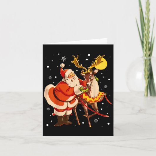 Santa Reindeer Retro 1950s Vintage Christmas Women Kaart (Voorkant)