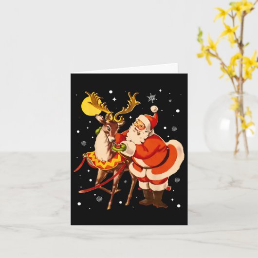 Santa Reindeer Retro jaren 1950 Kerst Pajam Kaart (Gele Bloem)