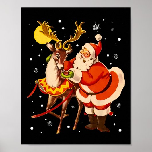  Santa Reindeer Retro jaren 1950 Kerst Pajam Poster (Voorkant)