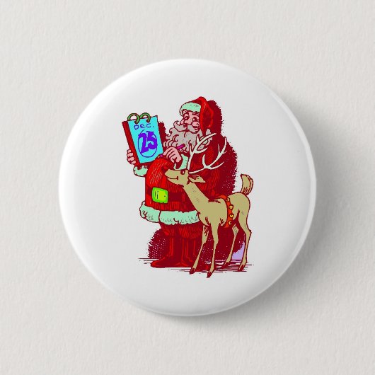Santa Reindeer Ronde Button 5,7 Cm (Voorkant)