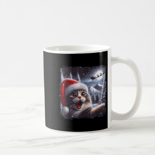 Santa Reindeer Selfie Cat Funny Christmas Tee  Koffiemok (Rechts)