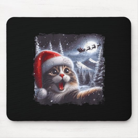 Santa Reindeer Selfie Cat Funny Christmas Tee Muismat (Voorkant)