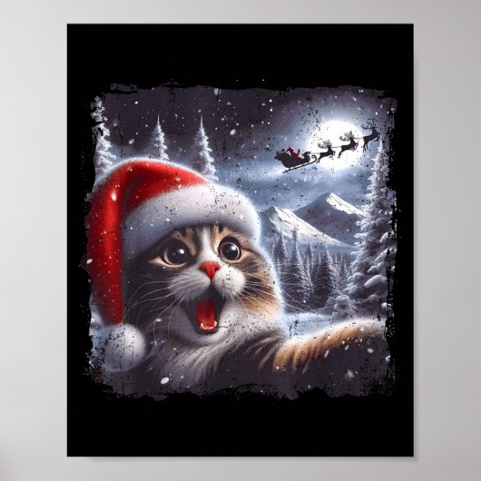 Santa Reindeer Selfie Cat Funny Christmas Tee  Poster (Voorkant)
