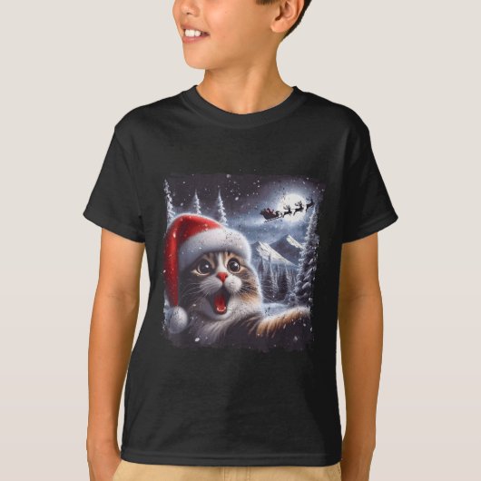 Santa Reindeer Selfie Cat Funny Christmas Tee  T-shirt (Voorkant)