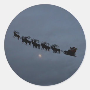 Santa & Reindeer Silhouette Ronde Sticker