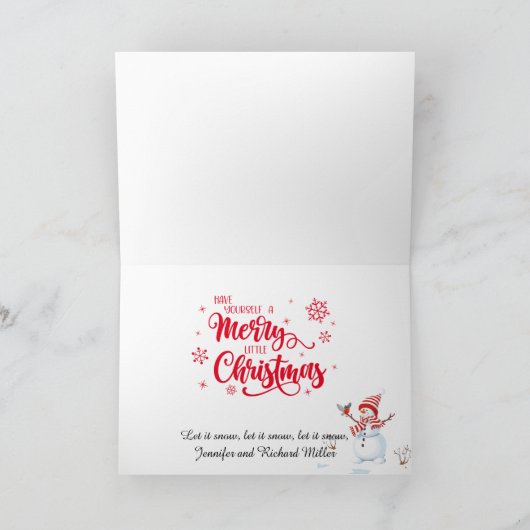 Santa Reindeer Snow Pine Trees voegen Names Holida Feestdagen Kaart (Binnen)