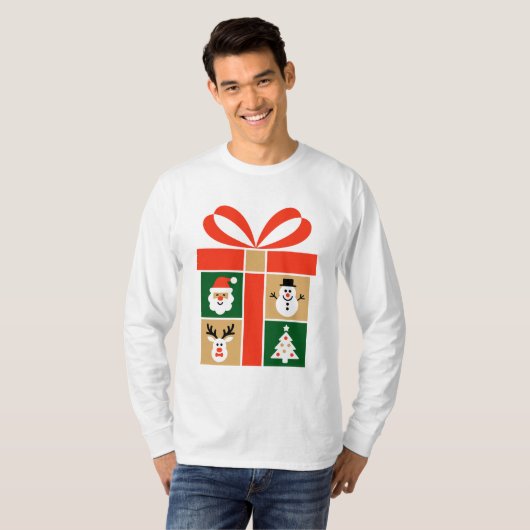Santa, Reindeer, Snowman & Tree Art T-shirt (Voorkant volledig)