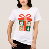 Santa, Reindeer, Snowman & Tree Art Tri-Blend Shirt (Voorkant)