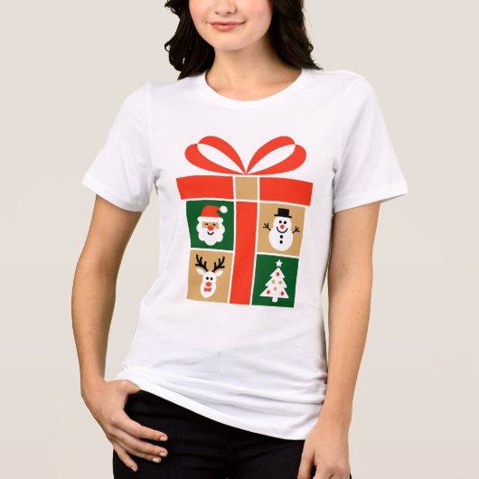 Santa, Reindeer, Snowman & Tree Art Tri-Blend Shirt (Voorkant)