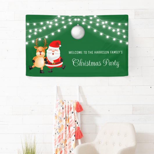 Santa Reindeer String Lights Kerstbal Spandoek (Insitu)