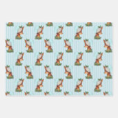 Santa & Reindeer Turquoise Stripe Inpakpapier Vel (Voorkant 3)